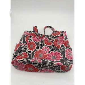 Vera Bradley Cherry Blossom Quilted Outer Pockets Double Strap Zip Shoulder Bag